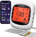 Nutrichef Bluetooth Meat Thermometer for Grilling and Smoking with 4 Wireless Meat Probes, 4 Channels with LCD Display