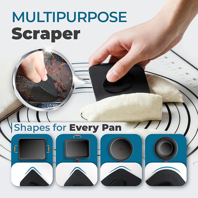 Cast Iron Care Bundle: 316 Stainless Steel 𝐓𝐫𝐢𝐩𝐥𝐞 𝐑𝐢𝐧𝐠 𝐂𝐡𝐚𝐢𝐧𝐦𝐚𝐢𝐥 Scrubber (Blue) & Extra Thick Leather Handle Cover (𝐌𝐚𝐝𝐞 𝐢𝐧 𝐆𝐞𝐨𝐫𝐠𝐢𝐚) – Perfect for Pan