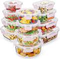 Emporio Kitchen Borosilicate Glass Food Storage Containers with Lids 24 Pieces, BPA-Free Stackable Lunch & Leftover Containers, Microwave, Freezer & Dishwasher Safe, 100% Airtight Leak-Proof, Pink