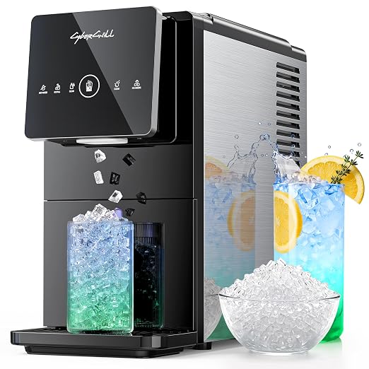 CyberChill Nugget Ice Maker Dispenser, 40lbs Per Day Countertop Pebble Ice Machine with Touch Free Ice Dispensing, Self-Cleaning, Chewable Sonic Ice for Home, Kitchen, Office