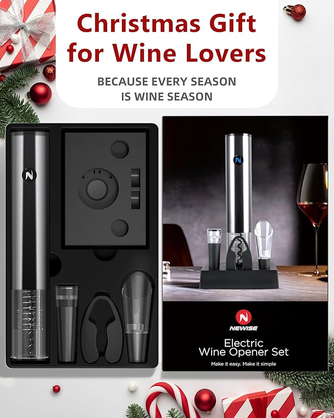 Newise Rechargeable Electric Wine Opener with Charging Base, Aerator Pourer, Vacuum Stoppers & Foil Cutter, Luxury Mothers Day for Mom