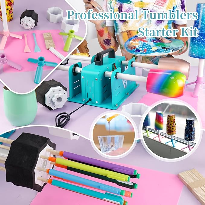 Multi Cup Turner for Tumblers,4X Cup Spinner for Tumblers with 4 ON/Off Switch for Epoxy Resin Tumblers Creating Craft…