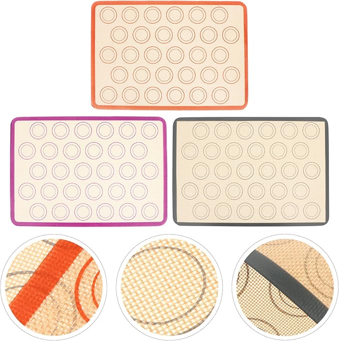 DECHOUS 3 Pcs Silicone Baking Mats 42x29.5cm High Temperature Resistant Fiberglass Nonstick Bake Liners for Oven Pastry Bread Cake Baking Pads with Rounded Coffee Bottom Edges