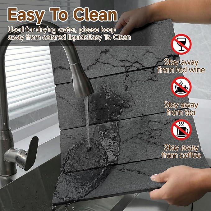 Large Stone Dish Drying Mat for Kitchen Counter,24"(L)×16"(W),Quick Dry Super Absorbent Drying Matt Kitchen Counter,Collapsible Diatomaceous Earth Dish Mats,for Dishes Bottles Cups,Any Countertop