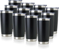 DOMICARE 20oz Stainless Steel Tumbler Bulk with Lid, Double Wall Vacuum Insulated Travel Mug, Powder Coated Coffee Cup, Powder Black, 12 Pack