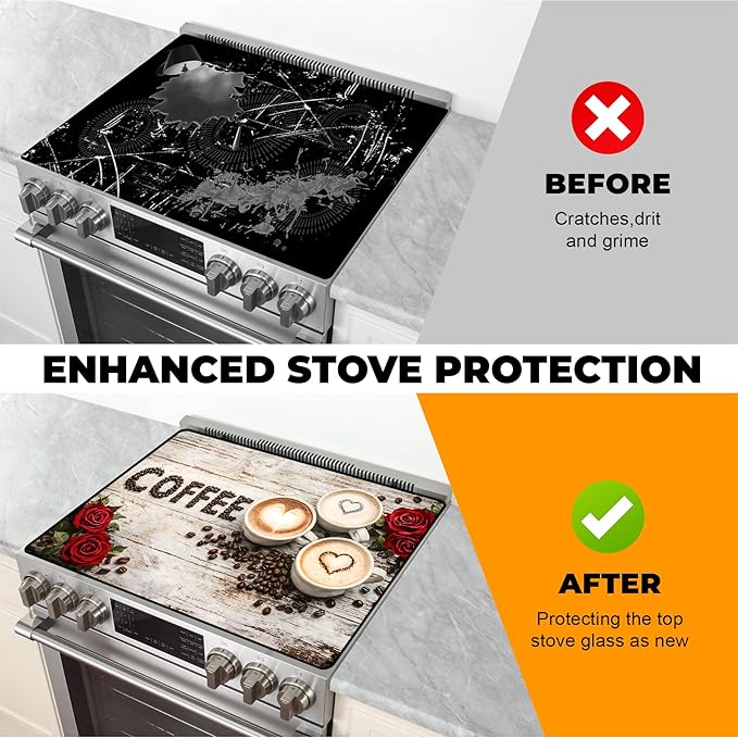 Stove Top Cover- Mat for Electric Stove Protector with Anti-Slip Rubber Coating Dish Drying Mats Scratch-Resistant (Cup, 28.5" x 20.5")