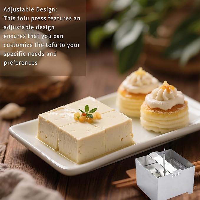 304 Stainless Steel Tofu Press,Cheese Press,Adjustable Paneer Maker with Drain Hole and Drip Tray,Tofu to Improve the Flavor and give Favorite Texture Everytime (12x16x9cm)