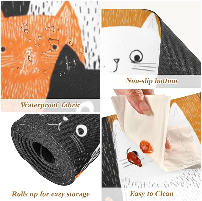 2 in 1 Table Runner Trivet for Hot Pots and Pans Heat Resistant Non Slip Waterproof 39 x 12 Inch Decorative Table Protector for Kitchen Countertop Black and White Orange Cat
