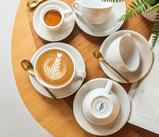 Loveramics Coffee Cup Ceramic, 10 oz Latte Art Cup with Saucer for Cappuccino, Tea, Espresso, Thick - walled stoneware Cappuccino mug Set for Cafe and Barista - Potters Colours (Ivory, 10OZ)