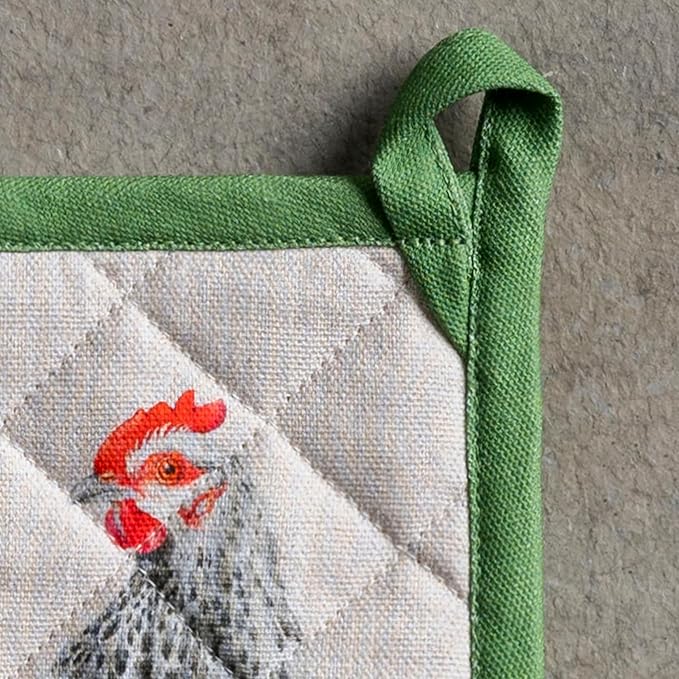 Maison d' Hermine Pot Holders 100% Cotton Heat Resistant Potholders 8" x 8" Hot Pads with Loop BBQ Cooking Baking Gifts for Mothers Day Handling Hot Pans Spring/Summer (Pack of 1, Basse Cour)