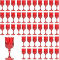 7OZ Plastic Wine Glasses, Reusable Vintage Goblets Unbreakable Drinking Glasses Crystal Water Cups Champagne for Wedding, Parties (48, Red)
