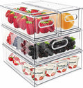 Mano Fridge Drawer Pull Out Stackable Bins with Handle Clear Refrigerator Drawers Organizer Food Storage Container Box with Dividers Plastic Produce Saver for Pantry, Cabinet, Kitchen, Clothes（4Pack）