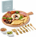 Charcuterie Board Set - Round Beech Wood Cheese Board for Serving with Accessories - House Warming Gifts for New Home, Bridal Shower & Wedding Gift, Birthday Gifts for Women