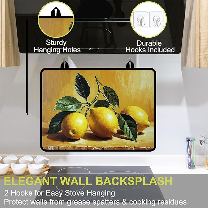 Glass stove top cover 28"x 20", Stove Top Covers for Electric Stove, Flat Range Mat for Glass Cooktop, Kitchen Heat-Resistant Protector Non-Slip Drying Mat (Lemon)