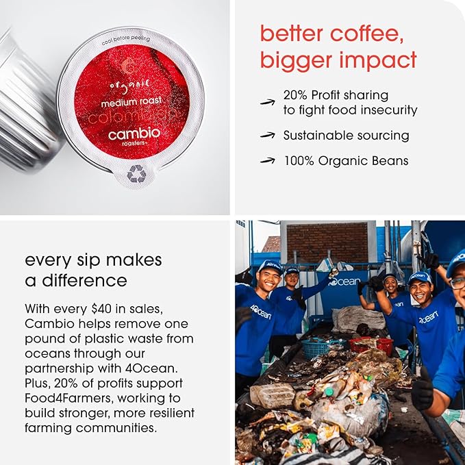 Cambio Roasters Organic Coffee Pods - Colombian Medium Roast, The Only Organic Recyclable Aluminum Coffee Pods, Small Batch Roasted, Keurig® Compatible, Bold Flavor & Longer Lasting Freshness, 10 Count