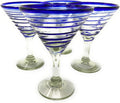 Mexican Hand Blown Glass – Set of 4 Hand Blown Modern Margarita Glasses - Blue Spiral (12 oz)