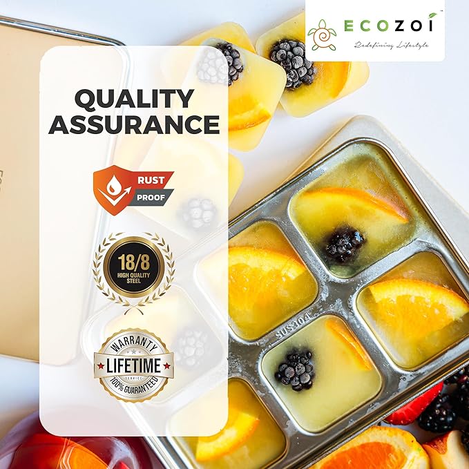 ecozoi Stainless Steel Ice Cube Trays, 2 Pack with 12 Ice Cube Slots - Easy Release, Plastic-Free, Zero Waste