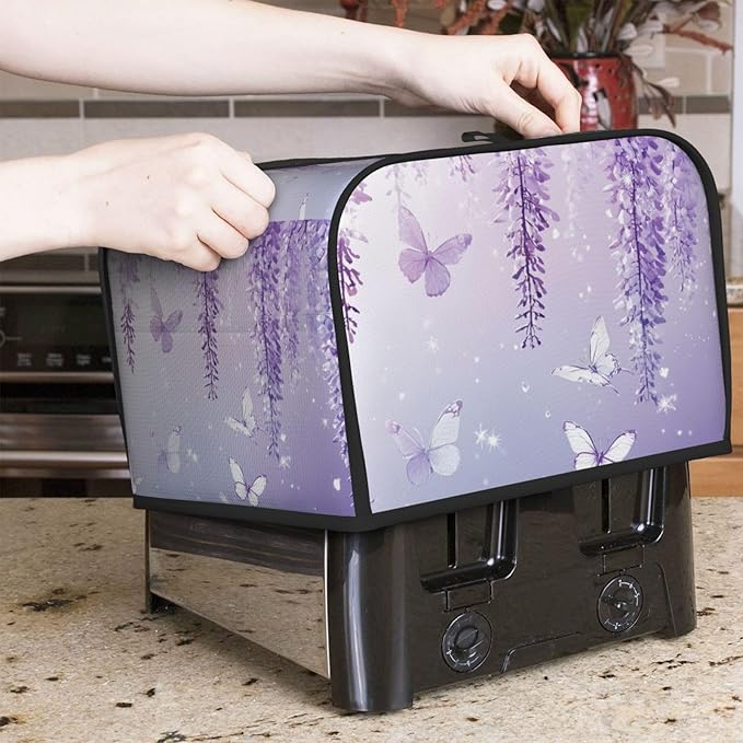 Toaster Cover 4 Slice Lavender Butterfly Light Purple Flower Kitchen Small Appliance Covers with Pockets Dust and Fingerprint Protection