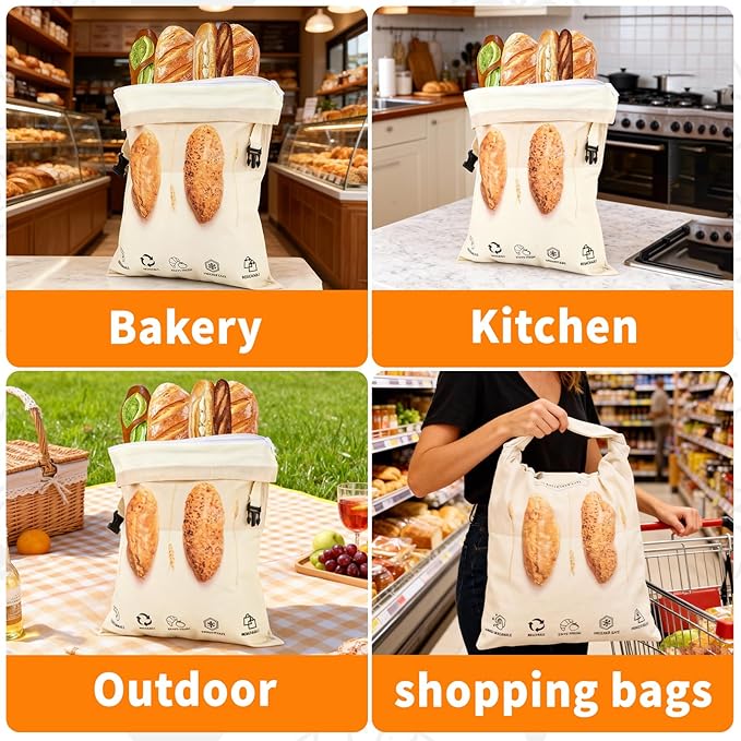 Cotton Beeswax Bread Bags for Sourdough Homemade with Zipper, Freezer-Friendly & Freshness Preservation, 2 Pack XL Natural Detachable Reusable Beeswax Lined Bread Bag Easy to Clean