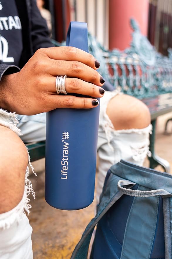 LifeStraw Go Series — Insulated Stainless Steel Water Filter Bottle for Travel and Everyday Use Removes Bacteria, Parasites and Microplastics, Improves Taste, 24 oz, Orchid Pink