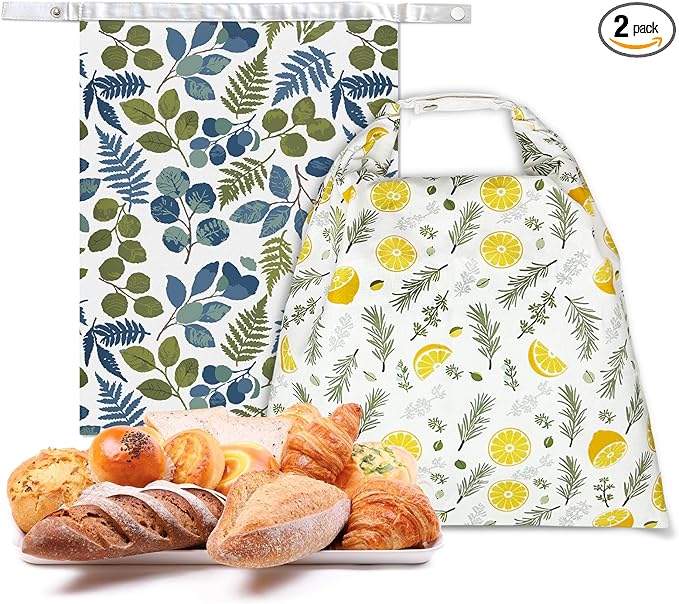Reusable Beeswax Bread Storage Bag, Floral Pattern with Lemon Design, Eco Storage Solution for Fresh Baked Goods
