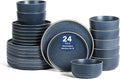 Earth & Clay Amber 24-Piece Dinnerware Set Stoneware, Dishwasher and Microwave Safe Plates and Bowls Set, Dish Set for 8, Blue