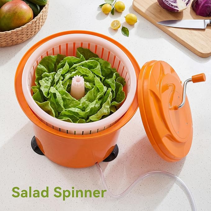 Commercial Salad Spinner, 6.6 Gal / 26.42 Qt Salad Spinner with 4.92 ft Drain Tube & Anti-Slip Feet, Large Manual Lettuce Spinner for Catering, Home, Farm