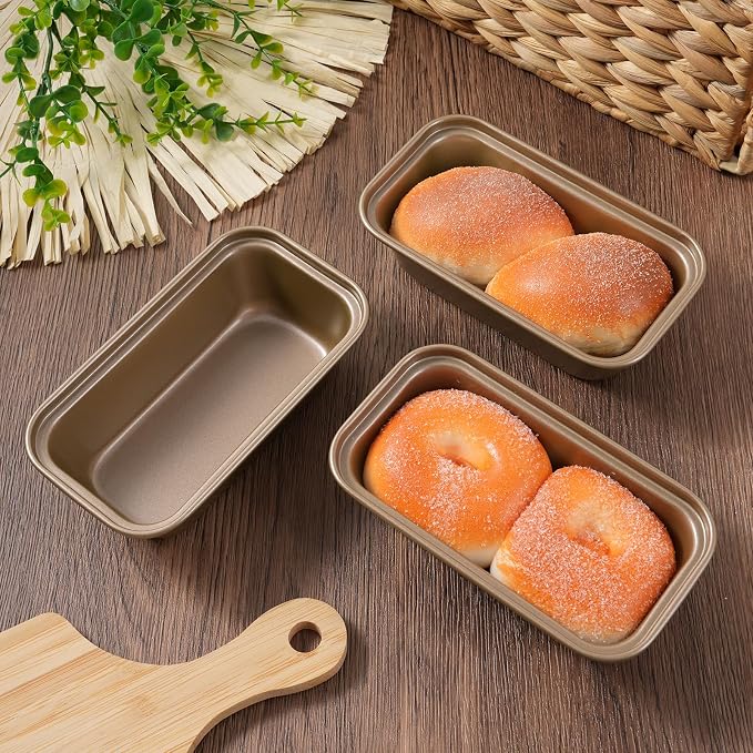 12PCS Mini Loaf Pans for Baking Bread, 6 x 3 x 2 in Nonstick Small Bread Pans, Carbon Steel Rectangle Mini Baking Tins for Banana, Zucchini, Pumpkin Breads, Meatloaf, Brownies, Gold