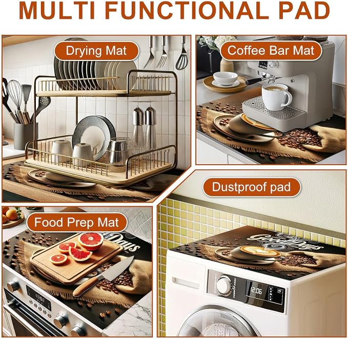HOMETITUTE Stove Top Cover for Electric 28x20 Inch Diatomite Good Days Stovetop Covers Coffee Bar Decor Kitchen Countertop Pad Mat Coffee Station Mat Heat Resistant Cooktop Protector Decor