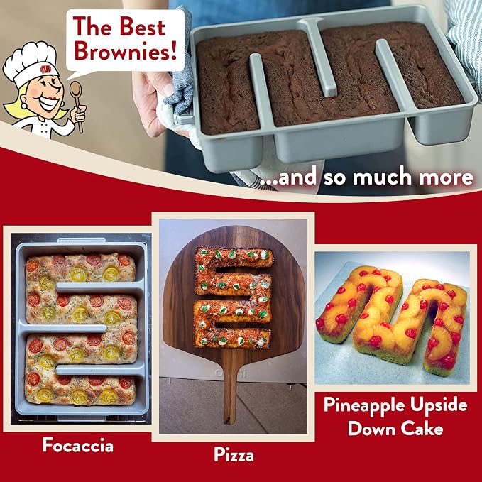 Baker's Edge Original All Edges Brownie Pan including lid, spatula & wedge | Includes Lid & Wedge, All Edges Design, Premium Double Nonstick Coating, Heavy Gauge Cast Aluminum