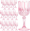 7OZ Plastic Wine Glasses, Reusable Vintage Goblets Unbreakable Drinking Glasses Crystal Water Cups Champagne for Wedding, Parties (24, Pink)