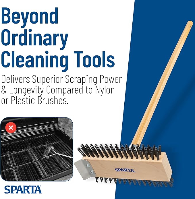 SPARTA 4002600 Stainless Steel Grill Brush, Grill Scraper With Long Handle For Commercial Cleaning, Kitchens, Restaurants, Bathrooms, 30 Inches, Brown, (Pack of 6)
