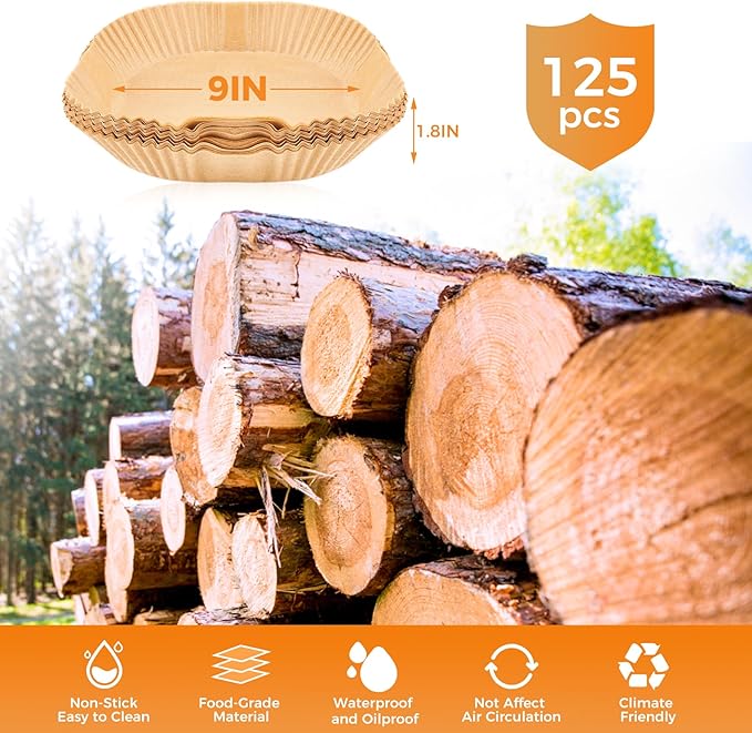 250 Pcs 9" Square Air Fryer Liners Disposable, Unbleached Parchment Paper Liners for Airfryer Basket, Non-Stick & Leakproof Baking Paper for Oven Roasting