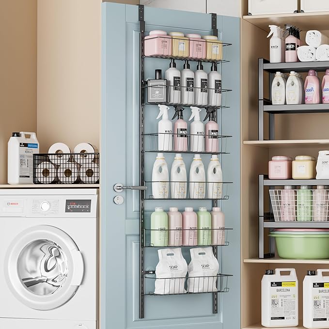 Delamu 2 Sets 3-Tier Bathroom Organizer and Adjustable 6-Tier Metal Over the Door Pantry Organizer