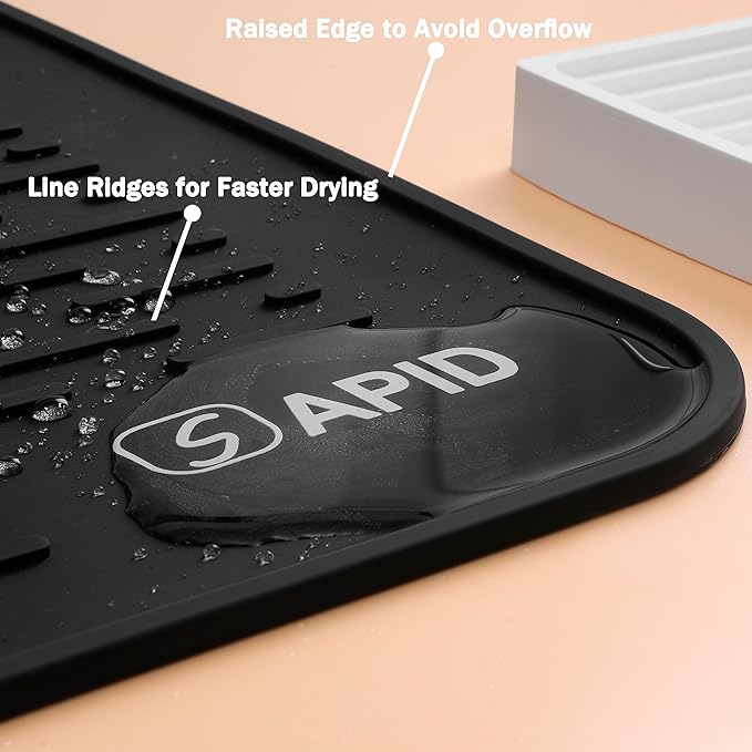Extra Large 30 x 24 Inch Silicone Dish Drying Mat for Dish Drying Rack, Easy Clean Silicone Drying Mat for Kitchen Counter, Non-Slip Dishes Drain Mat, Heat Resistant Silicon Dish Matt, Black, SAPID