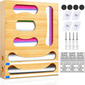 Thicker Bag Storage Organizer, Bamboo Baggie Holder With Aluminum Foil Dispenser, Foil and Plastic Wrap Holder With Cutter, 6 in 1 Sandwich Bag Storage for Drawer Kitchen