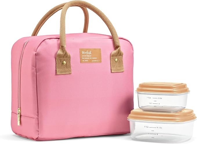 Fit & Fresh Bloomington Lunch Bag for Women - Insulated Large Lunch Box for Work with Containers, Leak-Resistant, Stain-Resistant, Zipper Closure, Dusty Rose