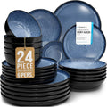 24 Piece Dinnerware Sets for 6 - Stoneware Tableware Set - Bowl and Plate Set - Dinner Service 6 persons - Tableware Sets Pure Living Black Deep Blue