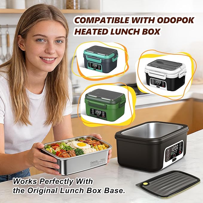 Stainless Steel Inner Container with Lid for Cordless Electric Lunch Box, 1.5L 6.3 Cups Meal Container for Portable Heated Lunch Box, Dishwasher Safe