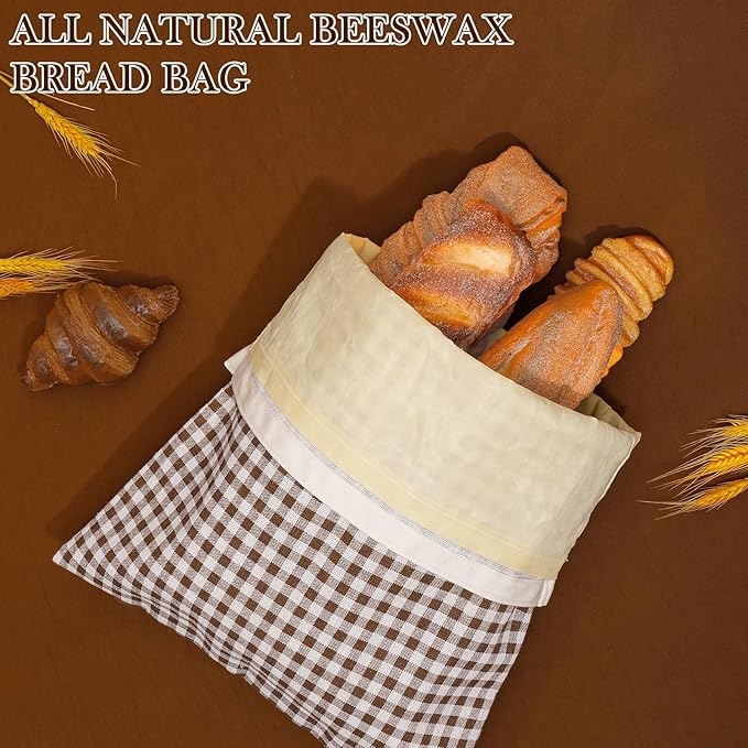 2-Pack Reusable Beeswax Bread Bags for Sourdough, Natural Linen Bag for Homemade Bread，Extend the insurance period(Coffee)