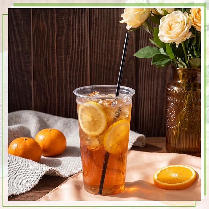 Plastic Highball Glasses with Straws(set of 48), 12 oz Shatterproof Drinking Cups, Tall Whiskey Collins Glass with Straws, Smoothie Tumbler Mojito Cocktail Cups for Wedding Fall Xmas Party
