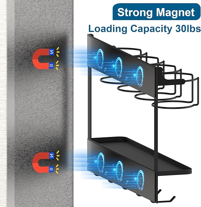 Magnetic Cup Storage Organizer Holder for Stanley 30/40 oz Tumbler,Strong Magnetic Rack for Fridge (Black, 4CUPS)