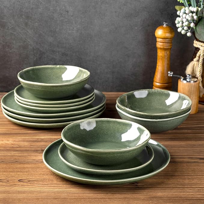 AmorArc Ceramic Dinnerware Sets,Handmade Reactive Glaze Stoneware Plates and Bowls Sets,Highly Scratch Resistant | Dishwasher & Microwave Safe Dishes Set,Service for 8 (24pc)