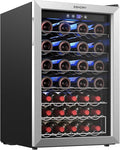EUHOMY 45 Bottle Wine Cooler Refrigerator, Wine Fridge with Stainless Steel Glass Door for Red, White and Champagne, Mini Fridge with Adjust Temperature for Home Kitchen Bar 4.5 Cu.Ft, Silver