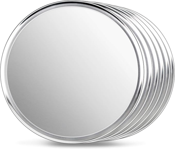 New Star Foodservice Restaurant-Grade Aluminum Pizza Pan/Tray, Wide Rim, 18 Inch, Pack of 6