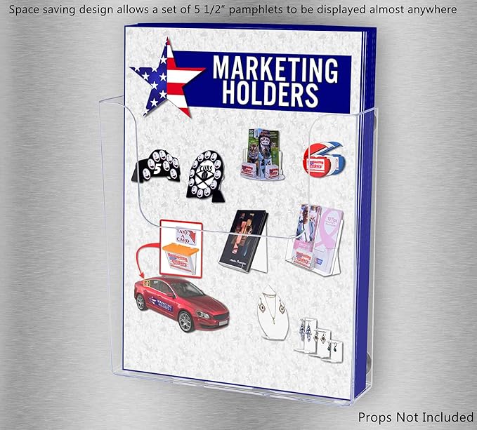 Marketing Holders Magnetic Brochure Bin for 6 Inch Brochures and Booklets Metal Surface Mount Menus Clear Plastic Holder for Restaurants Medical Offices and Theme Parks