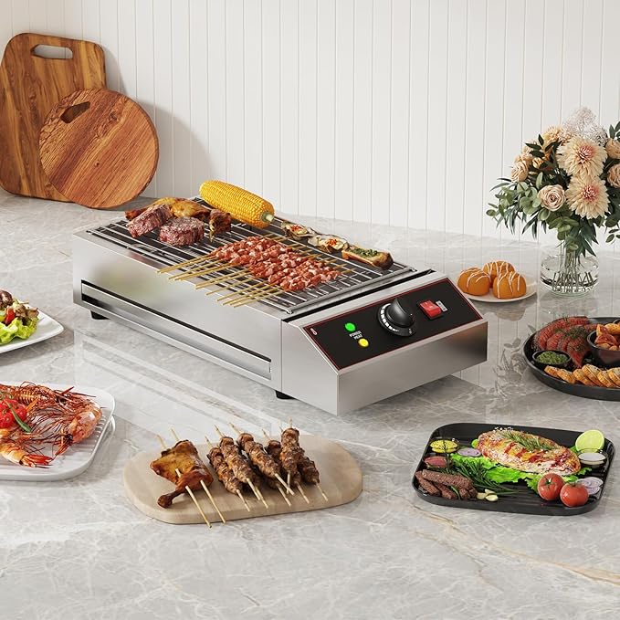 Garvee 1800W Smokeless Electric Grill, Indoor Outdoor Portable Griddle, Commercial Countertop BBQ Grill with Stainless Steel Grill Grate, Adjustable Temperature 122°F-572°F, for Home Camping Picnic