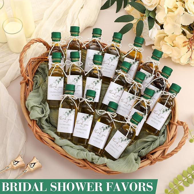 Reallnaive 20 Pack 3 oz Mini Glass Olive Oil Bottles Set, Homemade Wedding Sauce Gift Bottles Leakproof Screw Cap, Thank You Wedding Stickers for Storing Oil Honey Bridal Baby Shower Favors (Green)