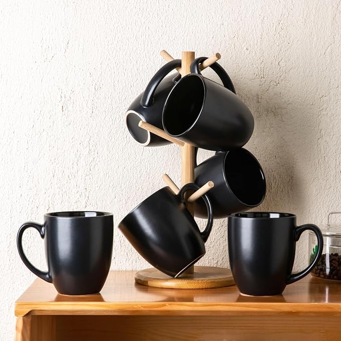 AmorArc 16oz Coffee Mugs Set of 6, Large Ceramic Coffee Mugs for Men Women Dad Mom, Modern Coffee Mugs with handle for Tea/Latte/Cappuccino/Cocoa. Dishwasher&Microwave Safe, Matte Black