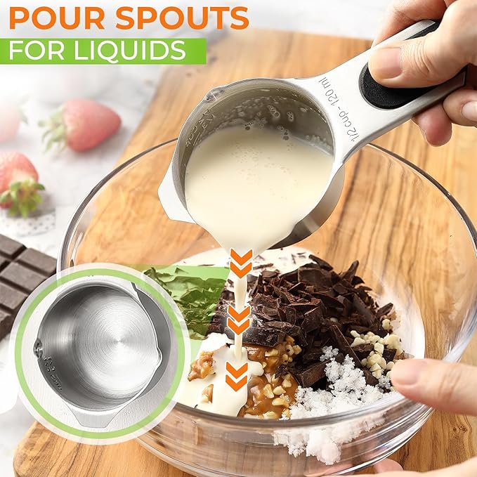 Spring Chef Dual Sided Magnetic Measuring Spoons Set, Pastel, Set of 8 & Stainless Steel Magnetic Measuring Cups, Set of 7, Black - 2 Product Bundle